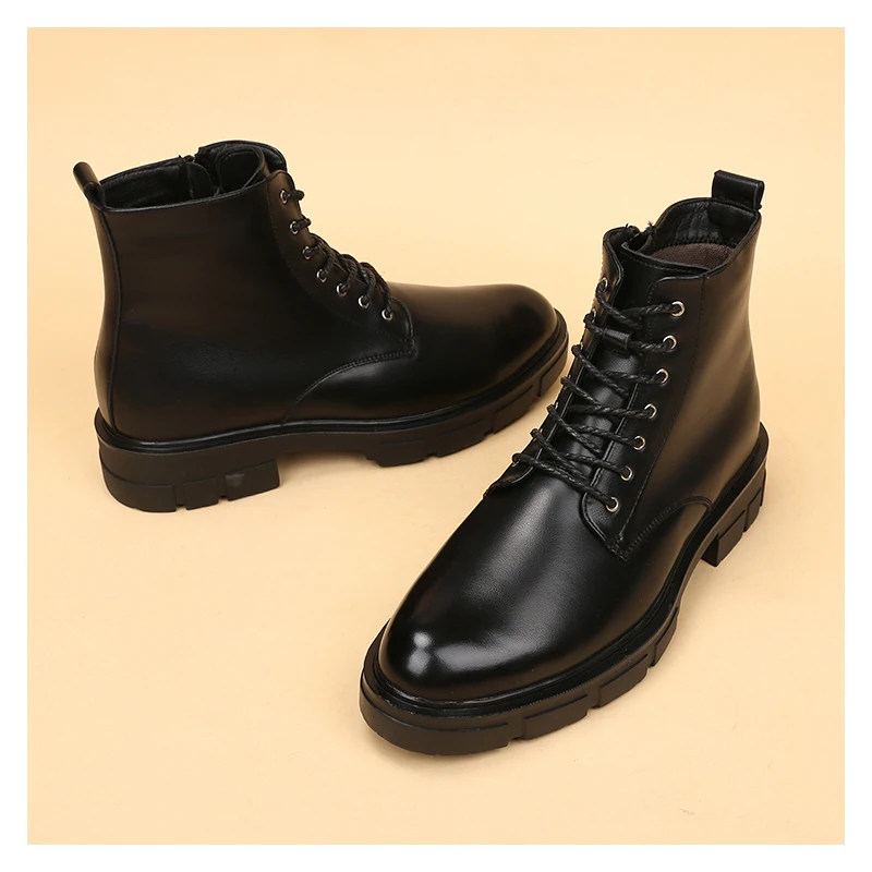 men's casual autumn winter boots lace-up original leather shoes tooling work boot outdoors cowboy platform ankle botas masculina