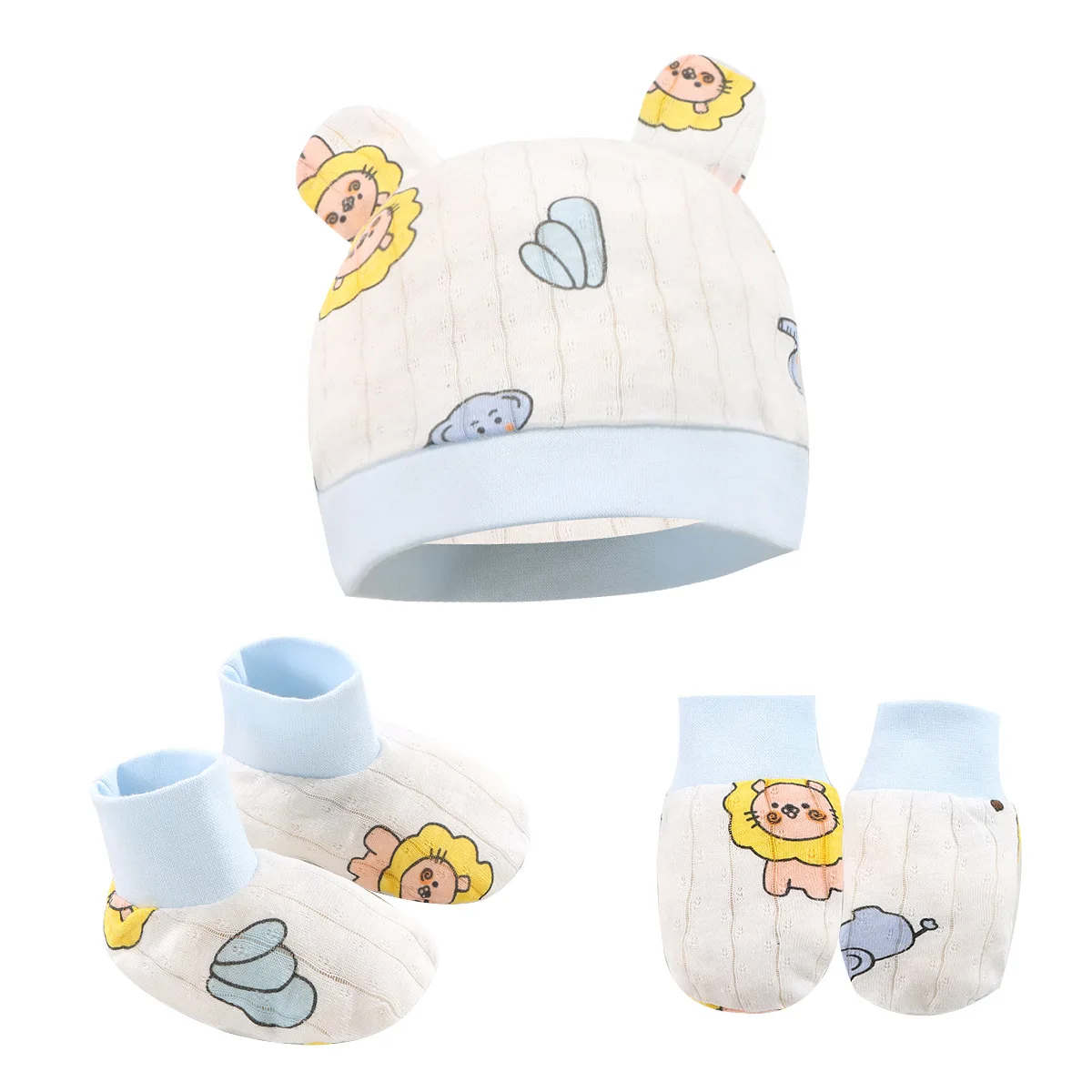 

Newborn Baby Hat, Anti Scratch Gloves and Socks Set Cotton Headwear Anti-grab Mittens and Foot Cover for Boys Girls Christmas