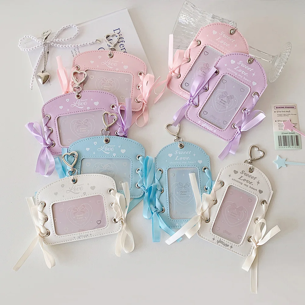 

New Girl Ballet Style Ribbon ID Card Holder 3 Inch Kpop Idol Photo Card Holders Student Bus Card Case Badge Holder Cards Sleeve