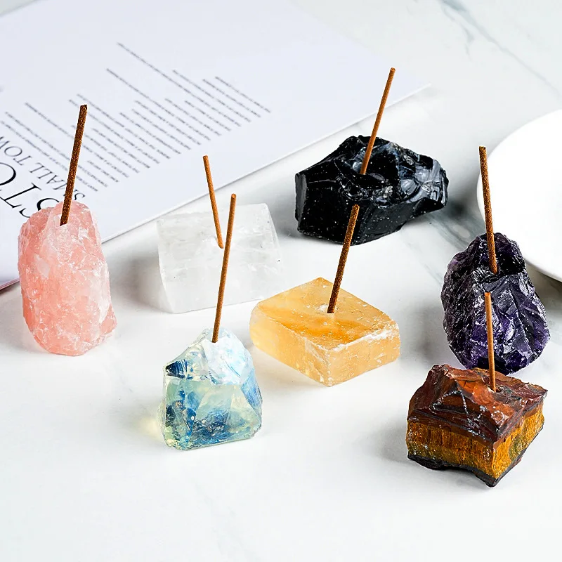 10pcs/lot Natural Raw Quartz Stone Beads Stick Incense Holder Base Desktop Aroma Yoga Decor Ornament
