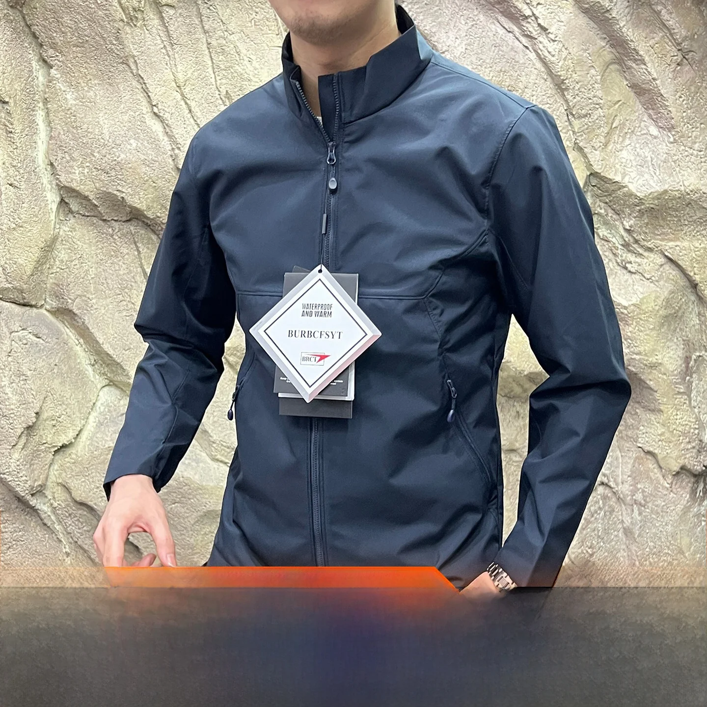 Outdoor Men's Lightweight Stand Collar Waterproof Windproof Soft  Jacket 3D Tailoring Standard Fit Business Style Long S...