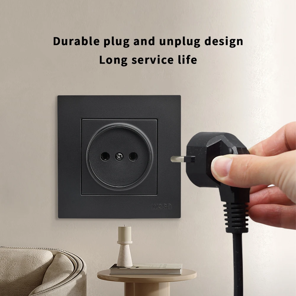 Black Flame Retardant Wall Embedded Electrical Outlets AC Power Sockets Not Ground Paint Plastic EU Standard Classic 250V Ground view 4