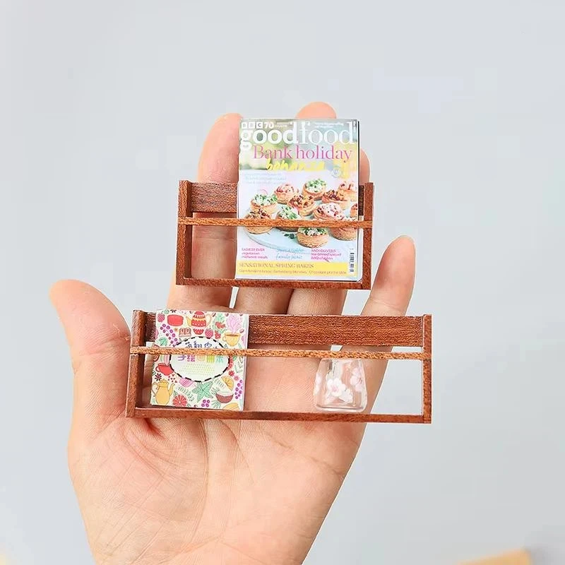 Miniature Dollhouse Furniture Solid Wood Storage Cabinet & Bookshelf, European Style Simple Design, 1 Set Small Ornaments
