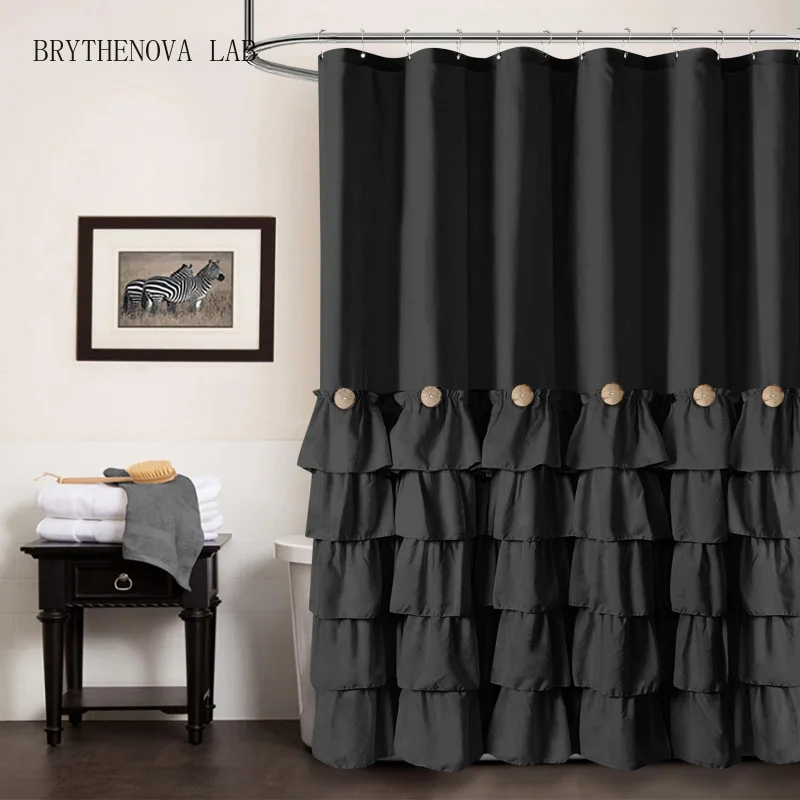 Lolita Style 5 Layer Lace Shower Curtain Waterproof Curtain Stitched Skirt Buttoned Edge for the Toilet Bathroom Area