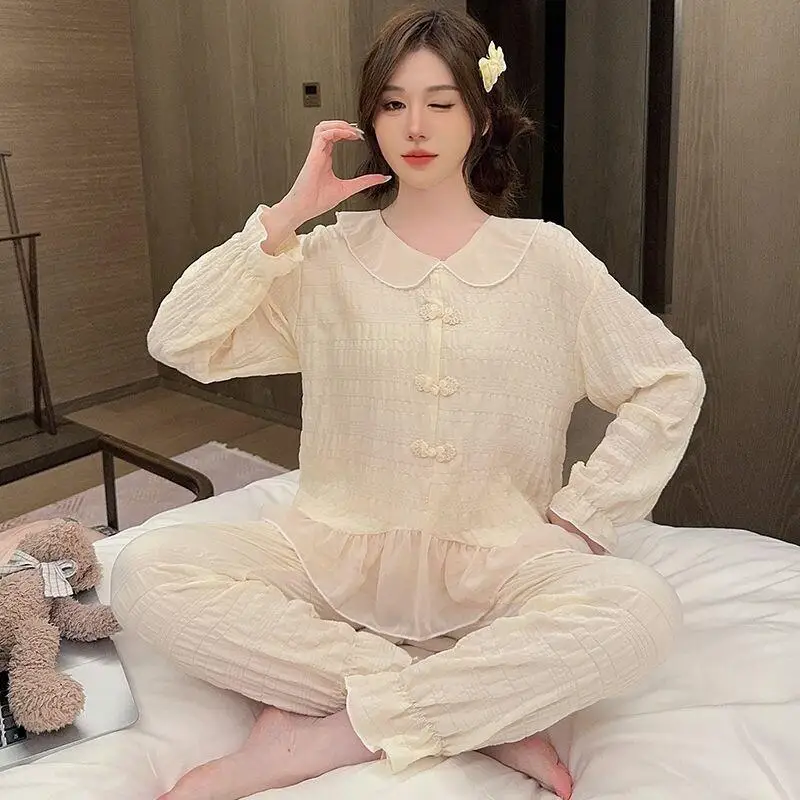 

New Hot Pajama Girl Long Sleeve Long Pants Pajama Set Cotton For Girls Homewear Outdoor Sweet American Style Spring Autumn