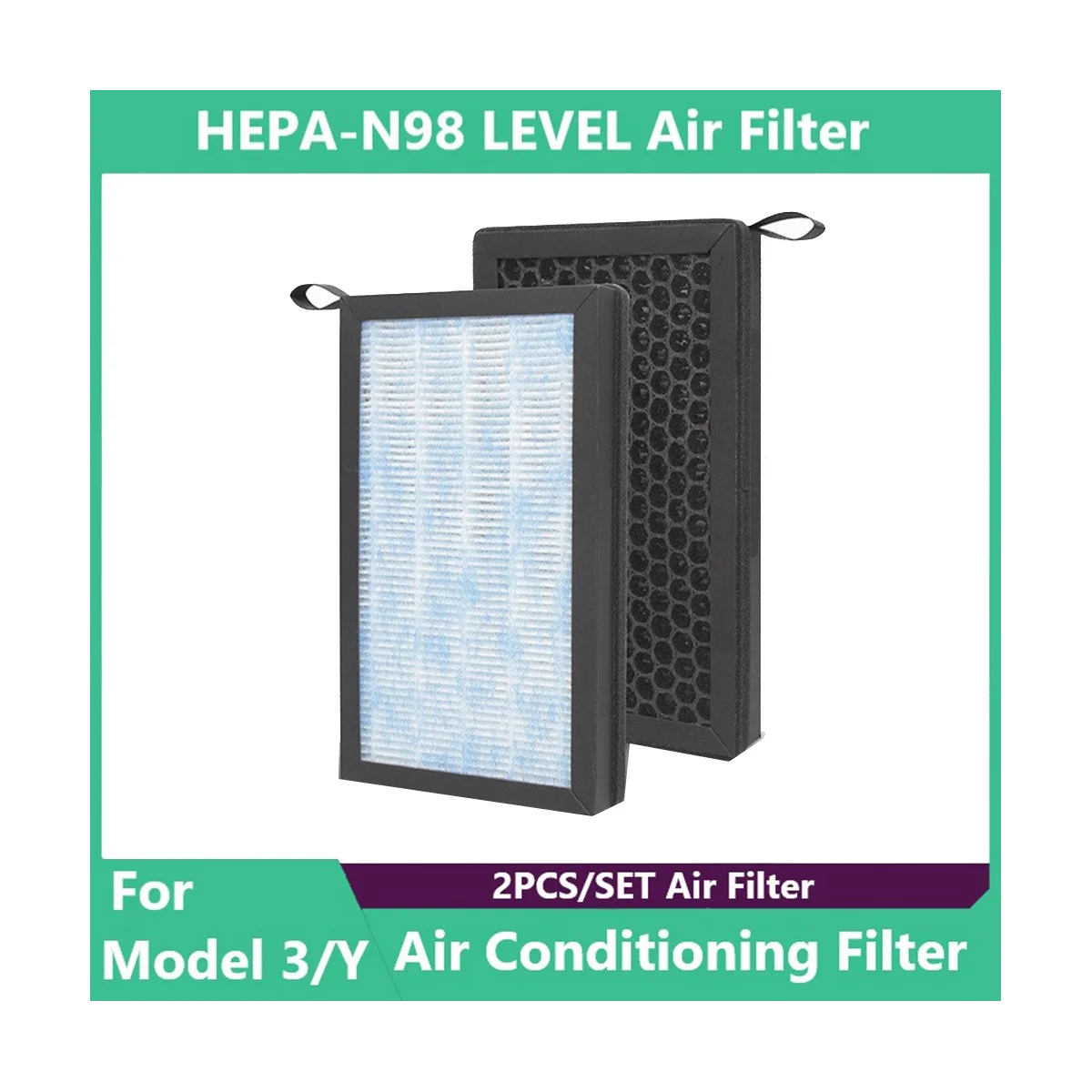 For Tesla Model 3 Model Y HEPA Activated Carbon Air Filter 2 Pieces Set Air Conditioner Filter  s Replacement