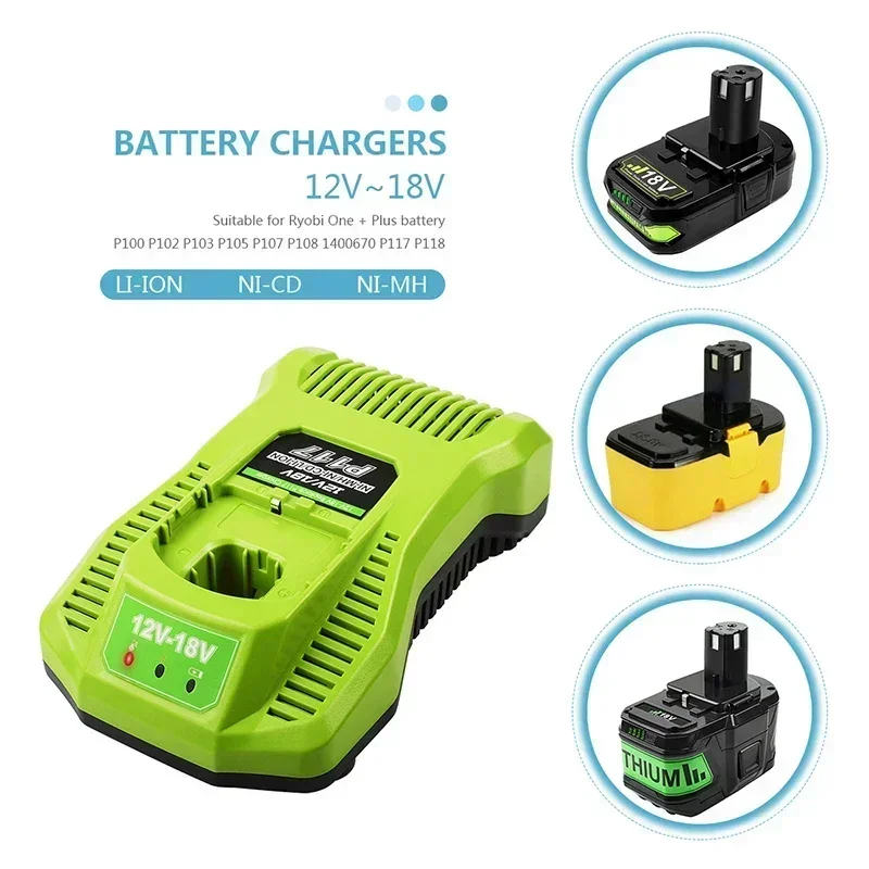 For RYOBI P108 18V One+ Plus 6.0Ah High Capacity Battery 18 Volt Lithium-ion and NiCad Battery Charger  P107 P109 P117