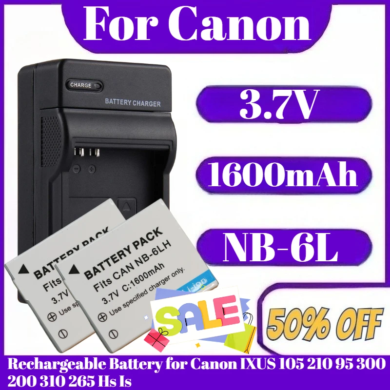 

NB-6L NB6L 1600mAh Battery NB-6LH NB6LH NB 6L 6LH 3.7V Rechargeable Battery for Canon IXUS 105 210 95 300 200 310 265 Hs Is