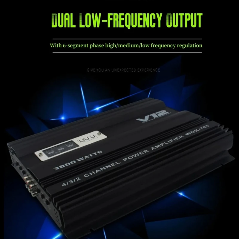 12V 3800W High Power Amplifier High Power Dual Bass Output Cart 4 Channel Audio Speaker