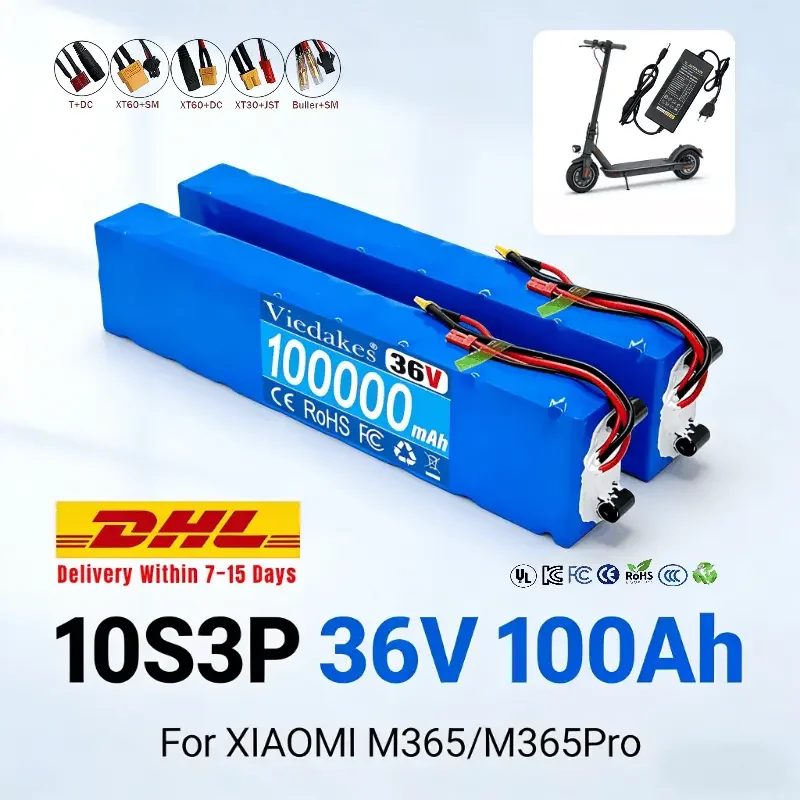 

✅36V Lithium Battery Pack 100Ah 18650 Rechargeable 10S3P 1000W with BMS for Bicycle Scooter Battery Pack+Charger