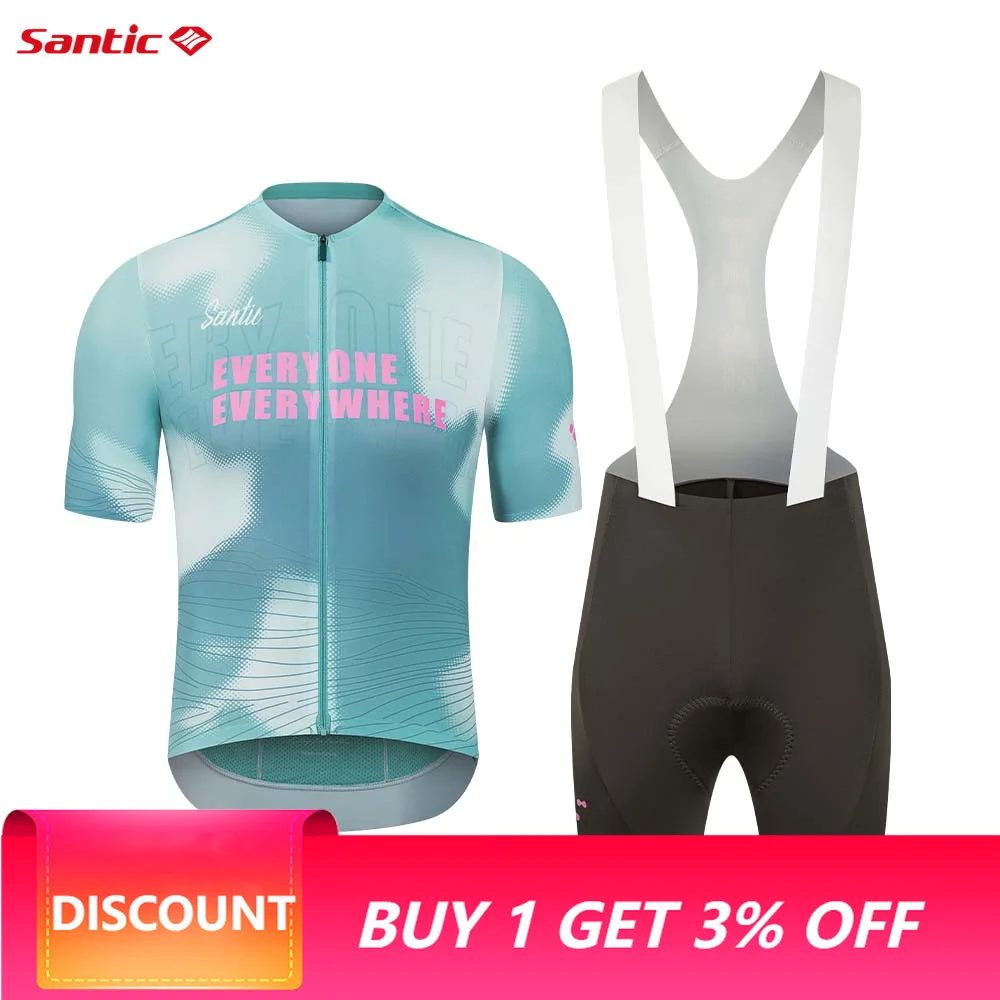 Santic Men Summer Cycling Suits Quick Drying Breathable Short Sleeved Jerseys Bib Shorts 100KG Cushion TM25CT102B