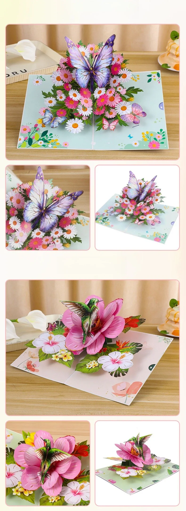 1 Stück 3D Schmetterling Pop-Up Grußkarte mit Gänseblümchen-Blumenornament für Valentinstag Geburtstag Glückwünsche Beste Wünsche Einladungen – Detail 11