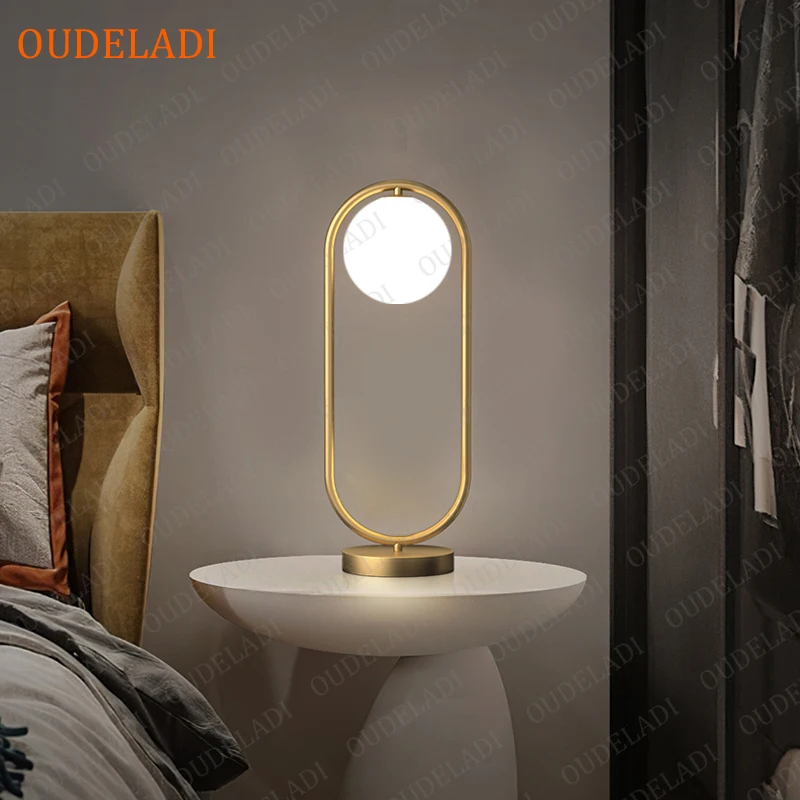 Imagem -05 - Moderno Minimalista Vidro Fosco Led Desk Lamp Metal Base Plate Golden Corpo Abajur Estudo e Quarto de Cama Nordic Art Deco