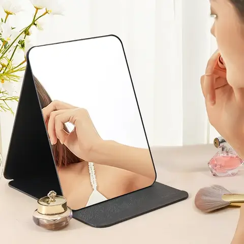 Miroir de maquillage pliant miroir de maquillage de bureau Portable de haute qualité miroir de maquillage debout créatif simple face pour femmes couleur unie