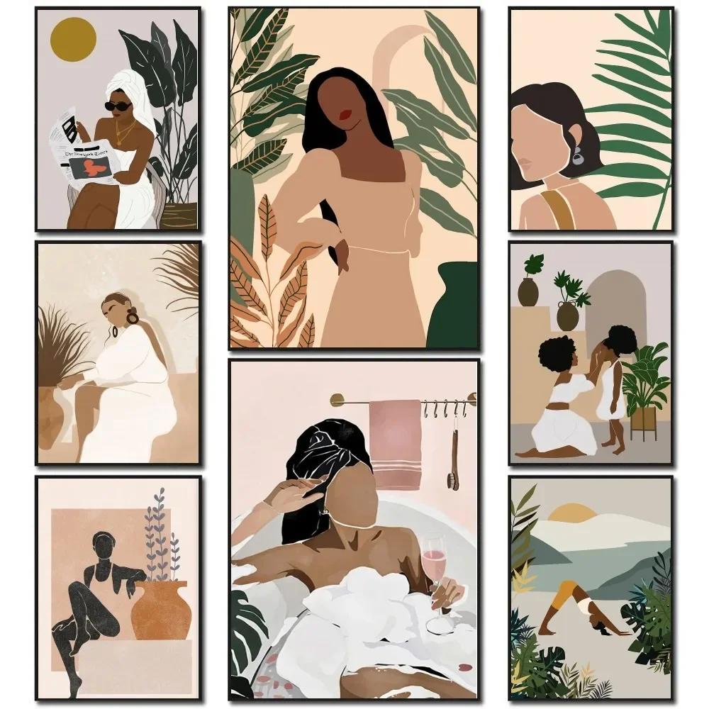 1PC Modern Simple Woman Leaves Poster Paper Print Home Living Room Bedroom Entrance Bar Restaurant Cafe Art Painting Decorati