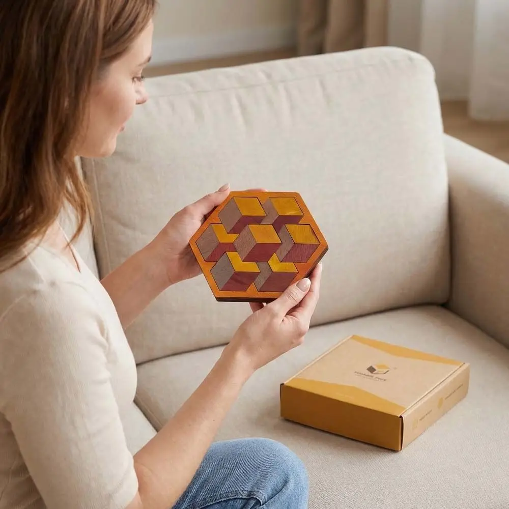 Pattern Cognitive Wooden Tangram Puzzle Interactive Challenges Montessori Puzzles Logical Thinking Hexagonal