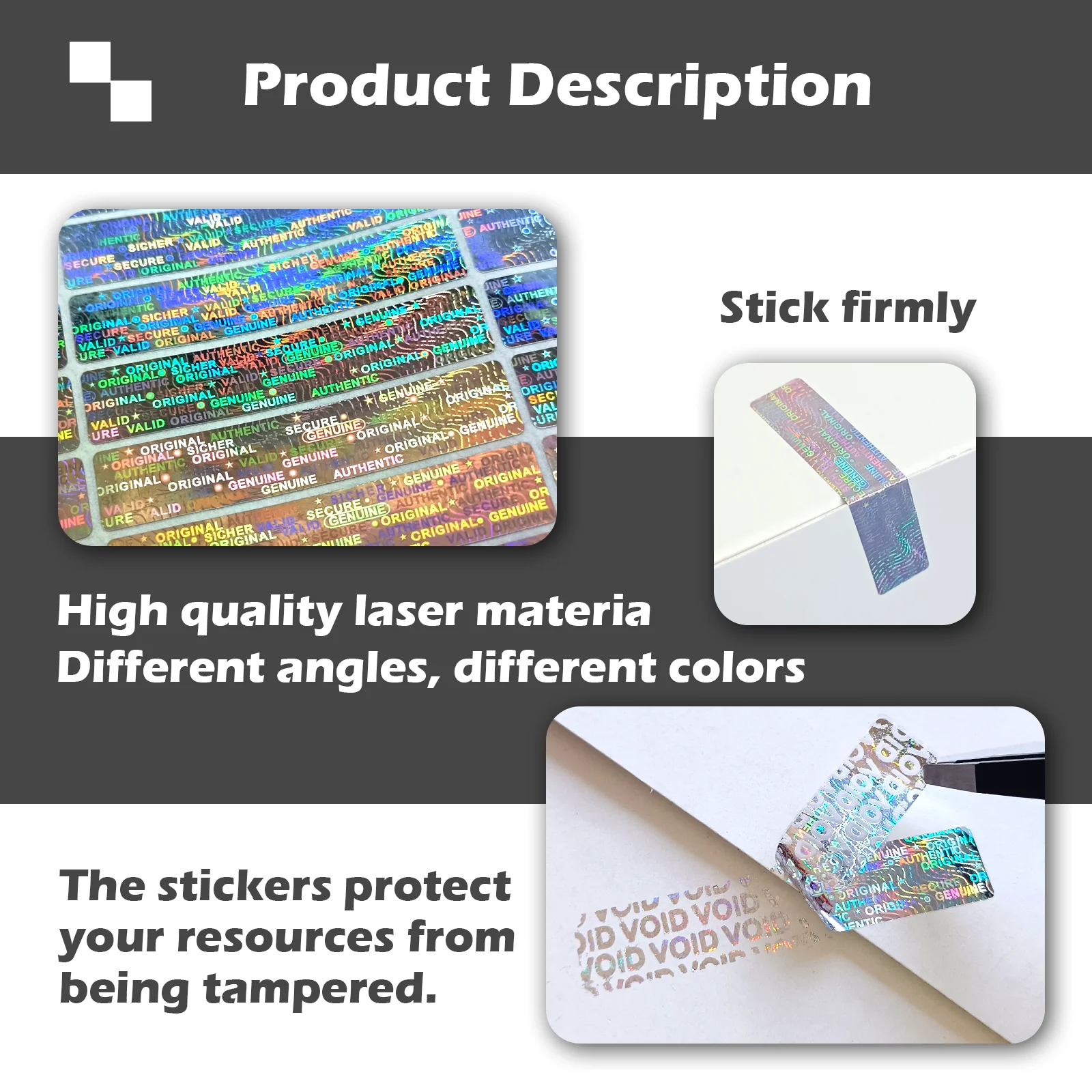 5x1cm holographic stickers,warranty void Adhesive labels sticker,silver hologram security seal sticker