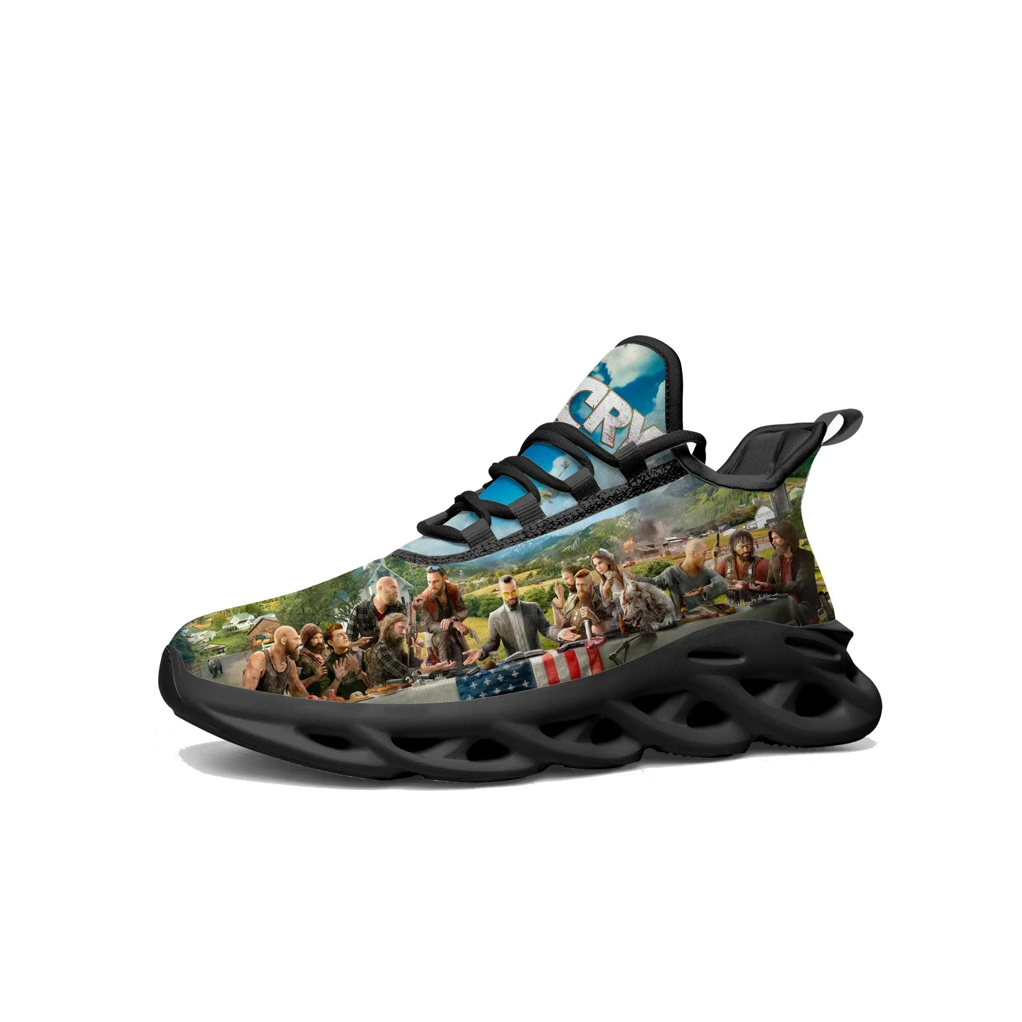 

Кроссовки Far Cry Custom Flats: Мужские и женские спортивные кроссовки для бега с мультяшным дизайном, изготовленные на заказ, на шнуровке