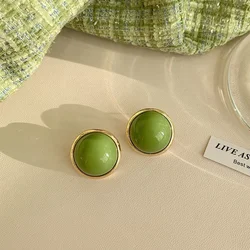 20mm Big Round Avocado Green Stud Earrings Minimalist Trend Statement Brincos for Women Geometric Party Wedding Girl Gifts