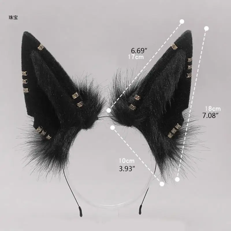 X5QE คอสเพลย์ Furry สัตว์หมาป่าหูผม Hoop เครื่องแต่งกายคอสเพลย์ยาวขนสัตว์ Headpiece สำหรับตกแต่งปาร์ตี้ฮาโลวีน