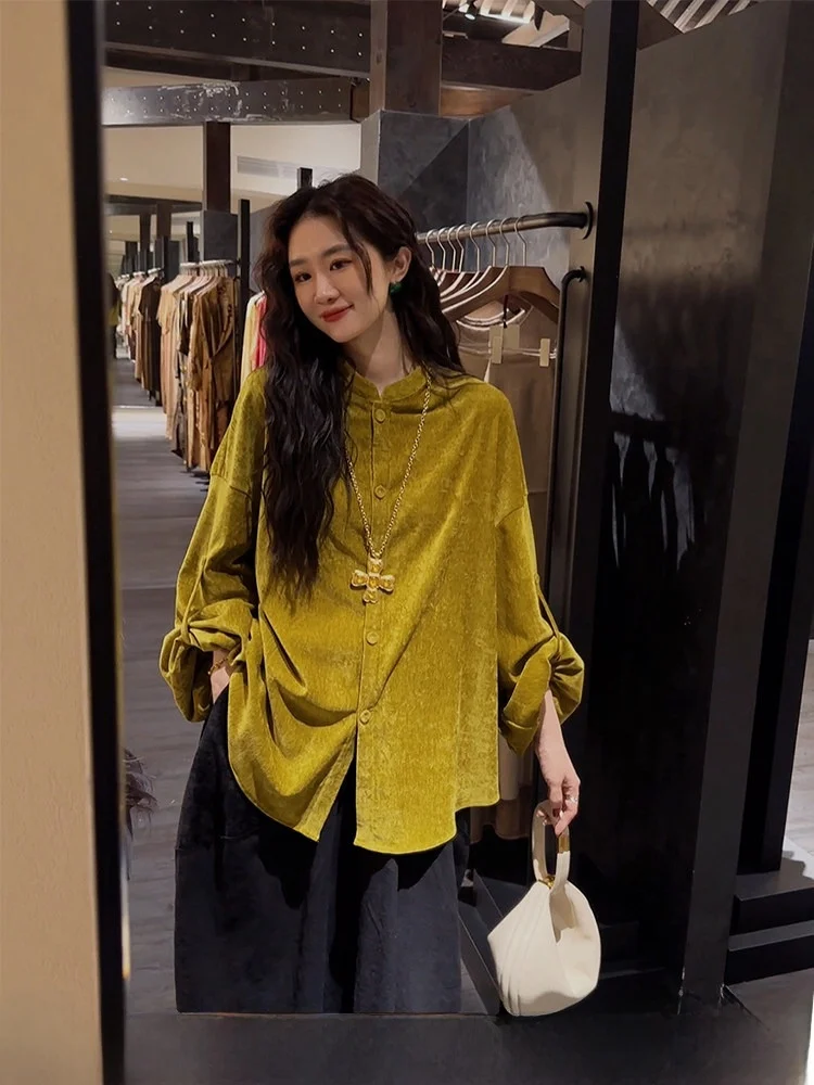 

Sanji Bla Flower New Chinese Sle Snow Velvet Women's irt Luxury Sensation Casual Commute Sle Long Sve Warmth Function