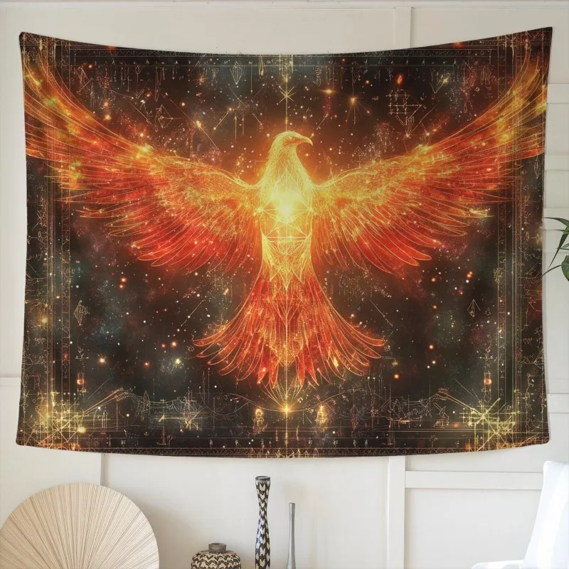 VIKAMA Four Horses Tapestry Wall Hanging Stallion Fire Ice Blue Orange Golden Aesthetic Wall Art Bedroom Living Room Decor