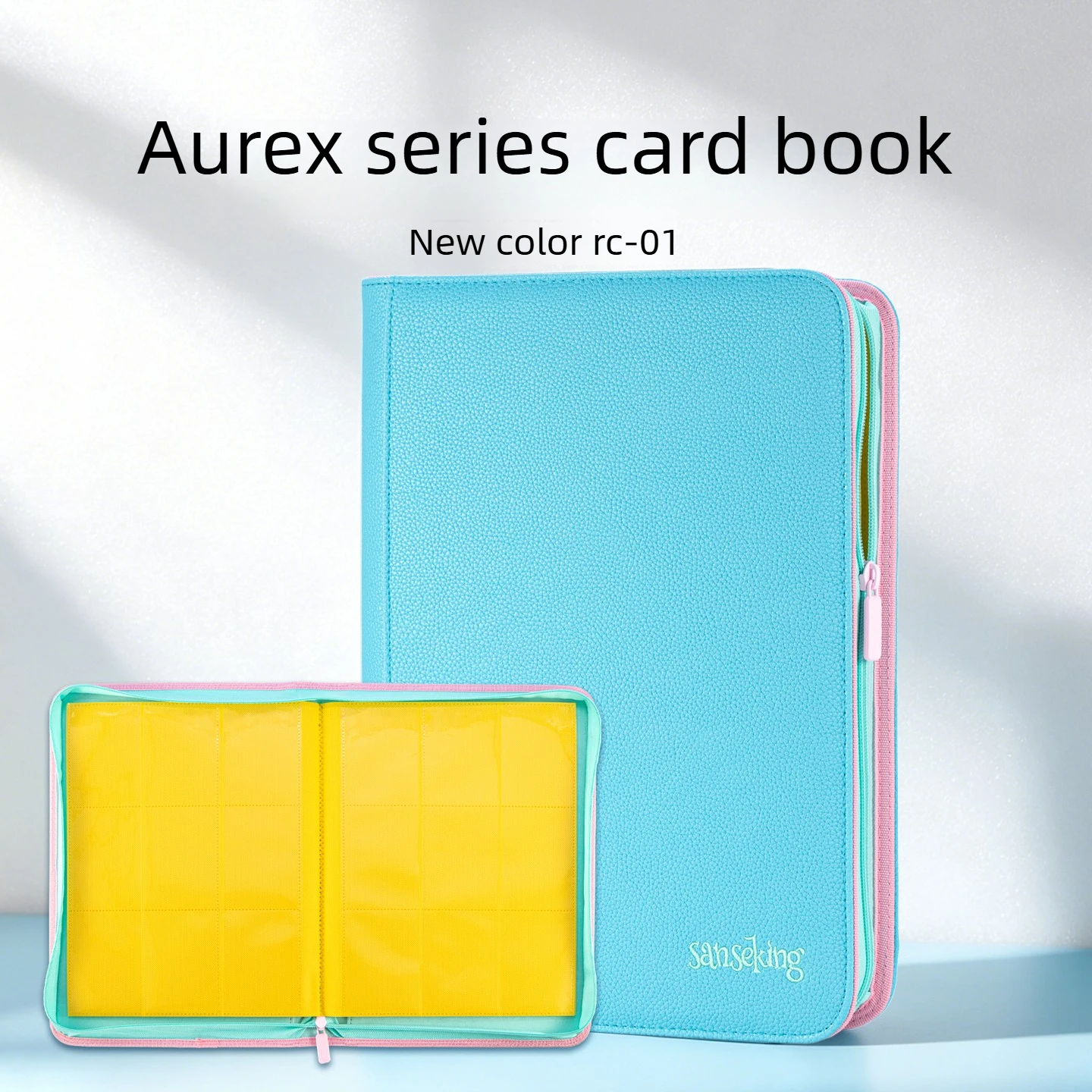 Sanseking Upgraded Blue 9-Pocket 360 Slots PU Leather Zipper Card Binder Album for Pokemon PTCG, Sports Trading Cards