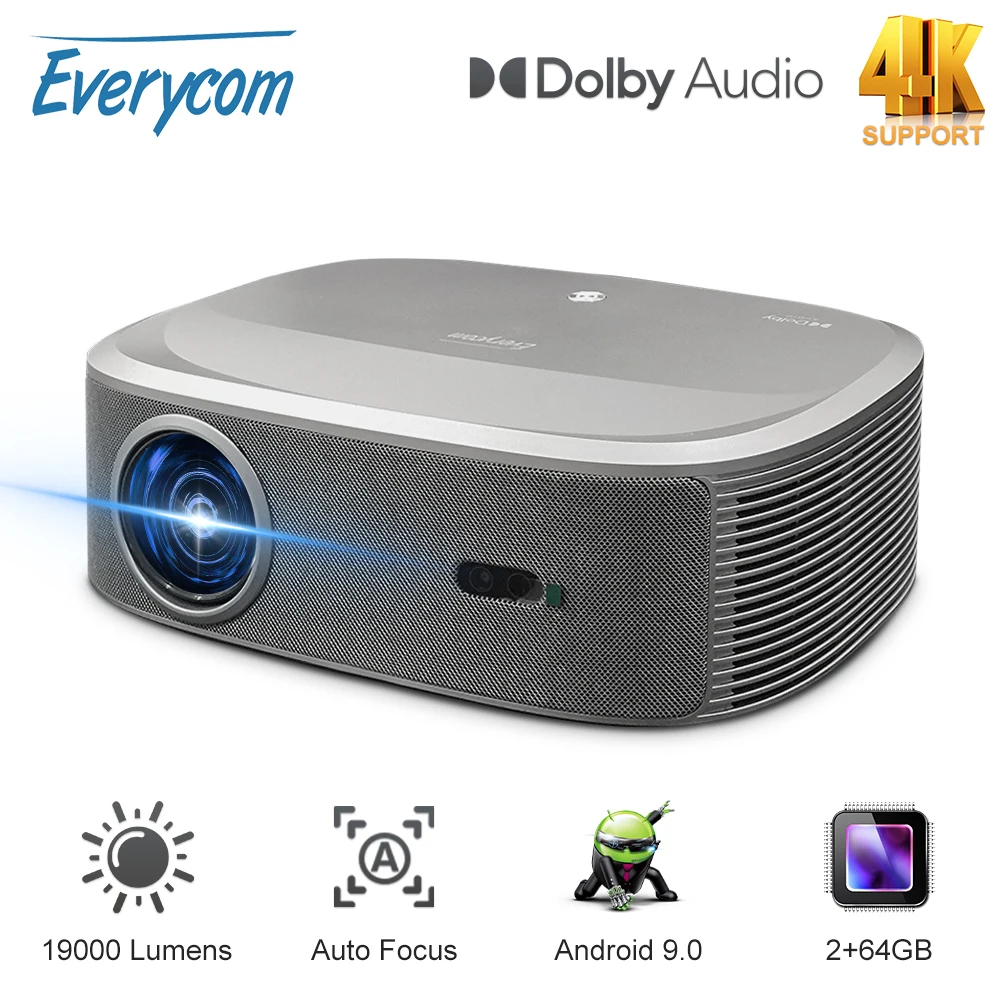 جهاز عرض Everycom HQ10W 1080P 4K فيديو فيلم ذكي واي فاي أجهزة عرض تلفزيونية Netflix معتمدة عالية السطوع للمسرح المنزلي متعاطي المخدرات