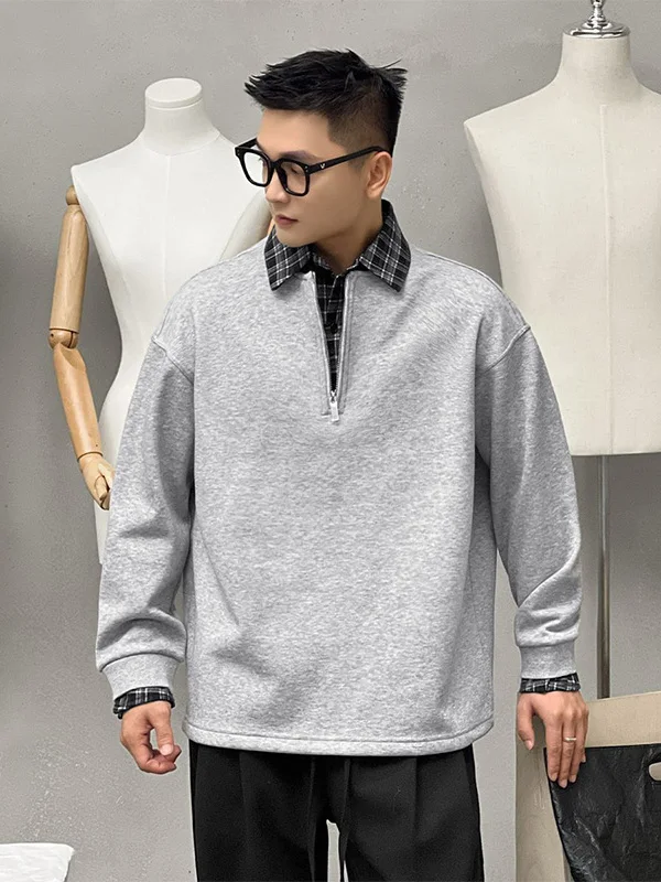 

Мужская теплая толстовка большого размера с молнией, длинным рукавом, зимняя, с откидным воротником, базовый слой, 300 гр/м², имитация двухслойности