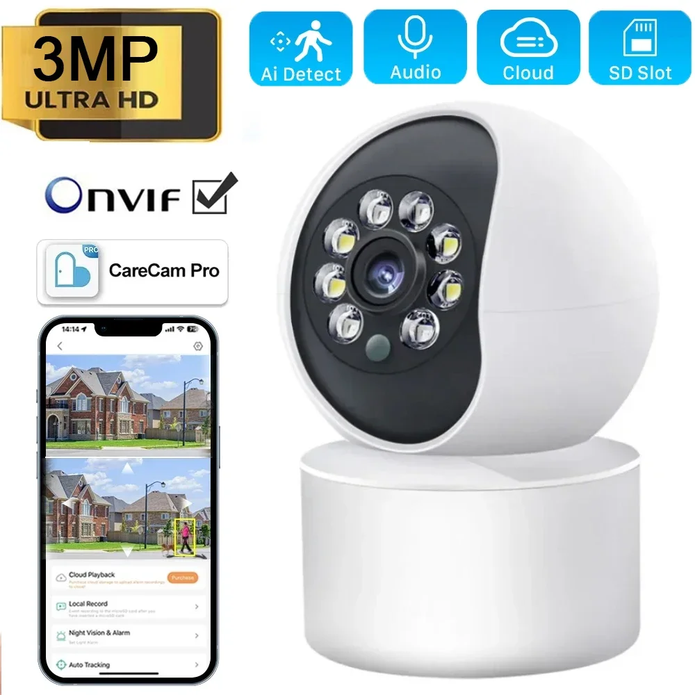 

3MP IP WiFi Camera Surveillance Full Color Night Vision Indoor Video Camera Security Automatic Human Tracking Cam Baby Monitor