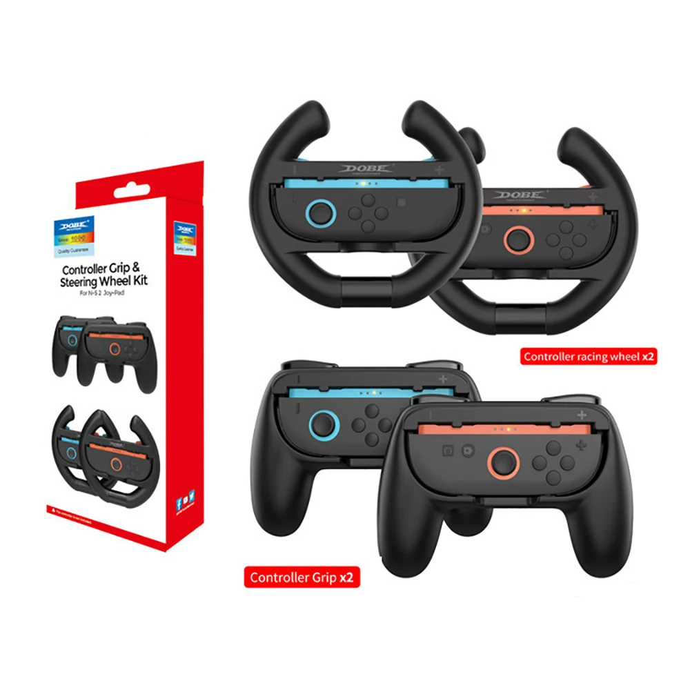 

4-in-1 Racing Wheel and Grip Set for Switch 2 Joy-Con Controllers Ergonomic Design Lightweight Durable ABS Material