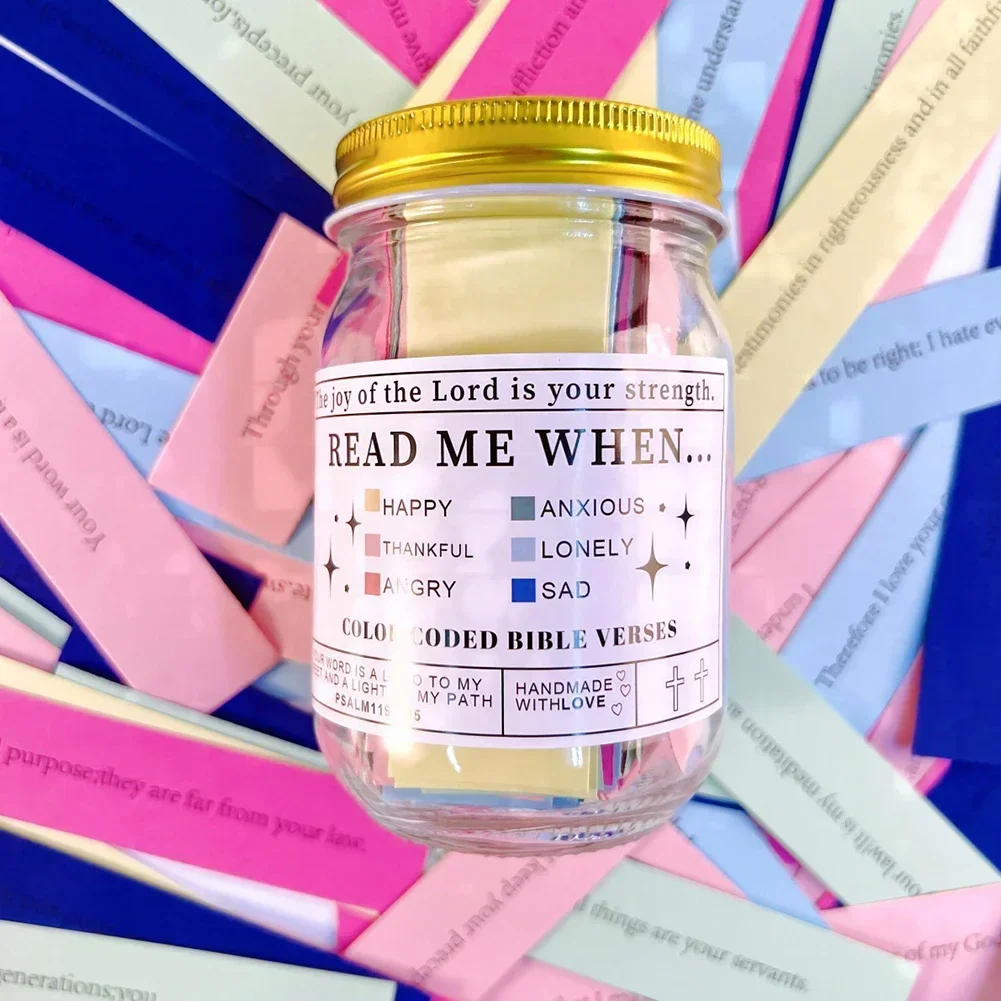Tarro de cartas cristianas, frasco de versículos bíblicos coloridos, diferentes estados de ánimo, tarjetas de escritura para leer, regalos de Navidad, emociones y sentimientos