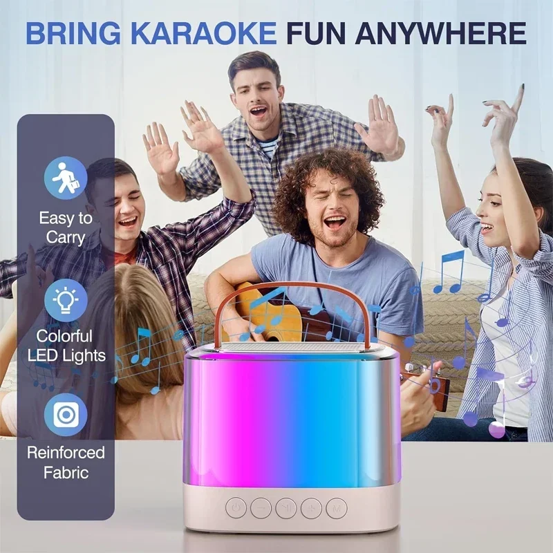 Karaoke Machine Portable Bluetooth 5.1 Speaker With 2 Wireless Mics and LED Color Lights The for Car Home KTV Children Gifts