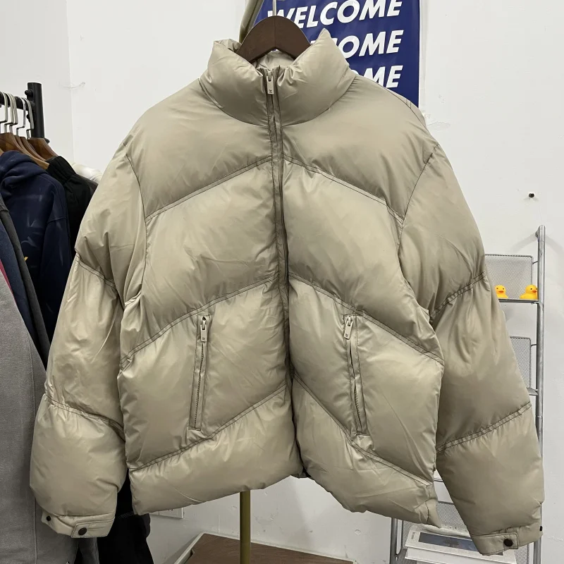 

Metallic Zipper Hooded Jaet Pure Color Oversized Fit Youth Faion Warm Cotton down Jaet Street Sle Simple Design