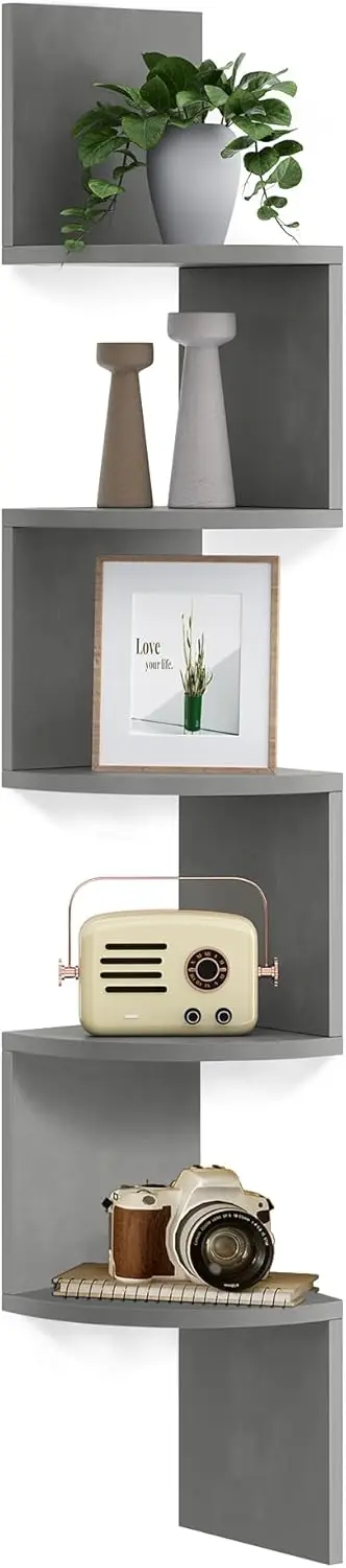 

VASAGLE Corner Shelf Wall Mount, 5-Tier Floating Corner Bookshelf, Plant Shelf for Bedroom, Living Room, Bathroom, Home