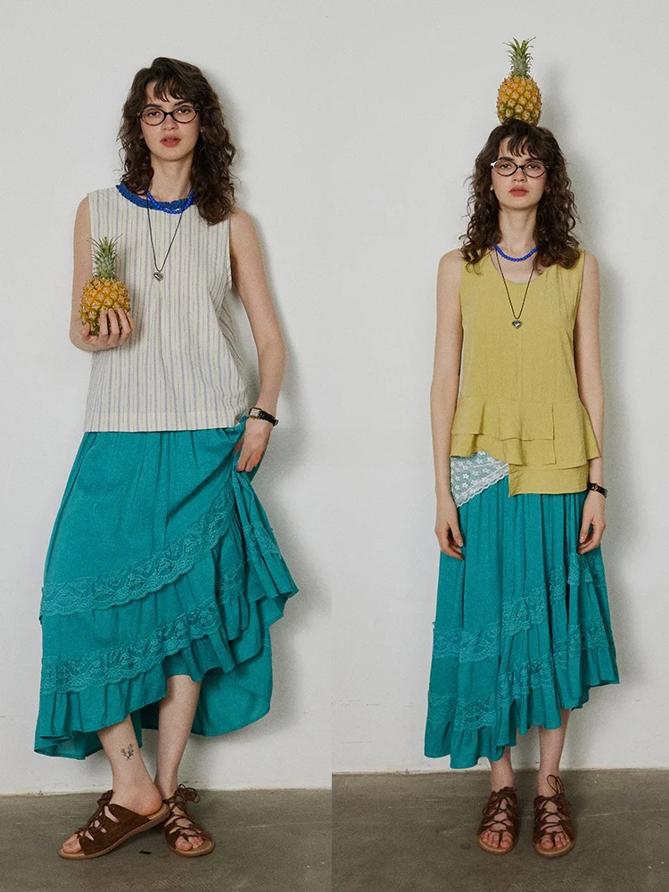 LITLECOT Green Knitted Cardigan Vest Short Sleeve Women's Two-Piece Set Summer New Style Retro Commute Slim Fit Chinese Origin view 4