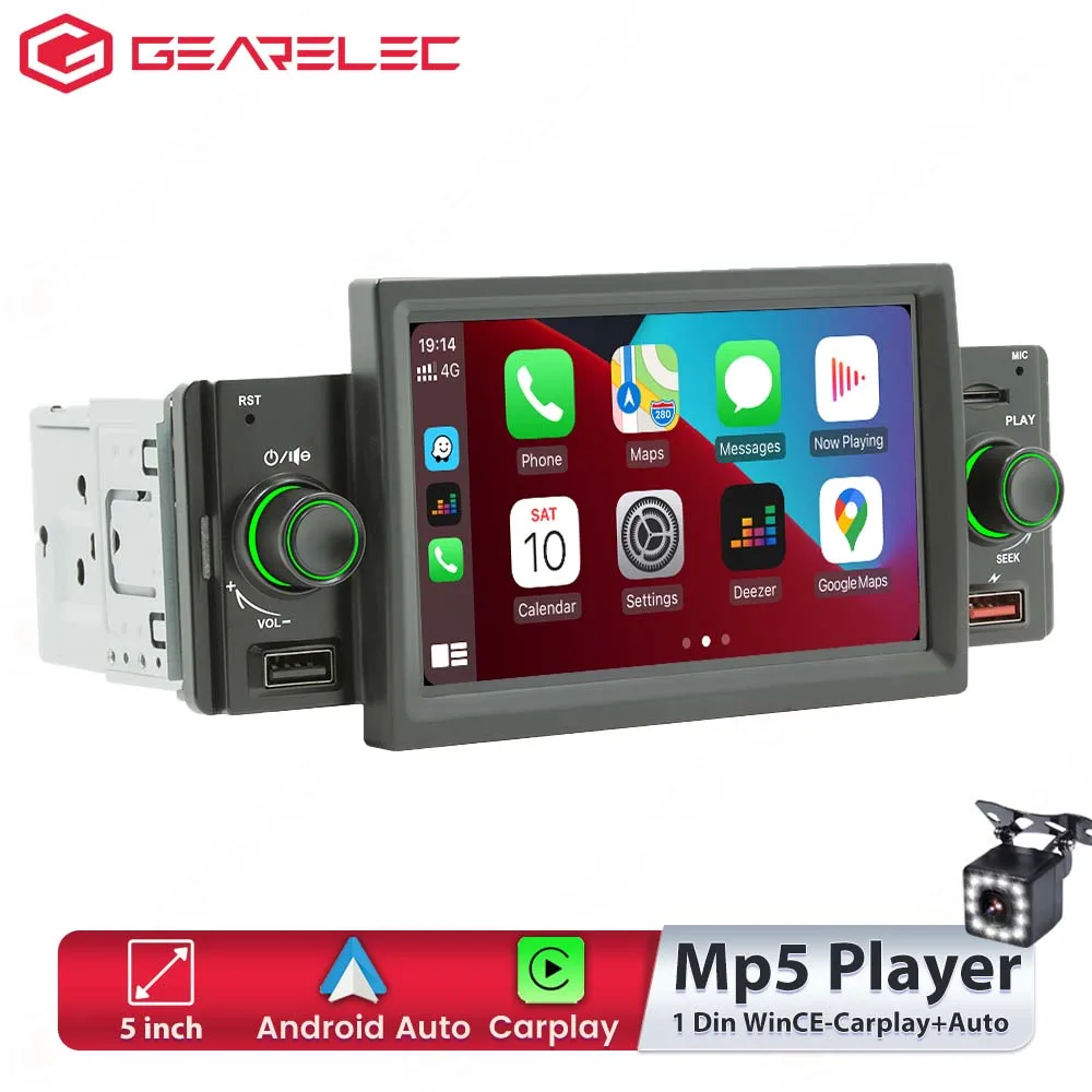 

Gearelec Car Radio CarPlay Android-Auto MP5 Player 1din Multimedia Player Mirrorlink Support 5-inch Touch Screen Reverse Input