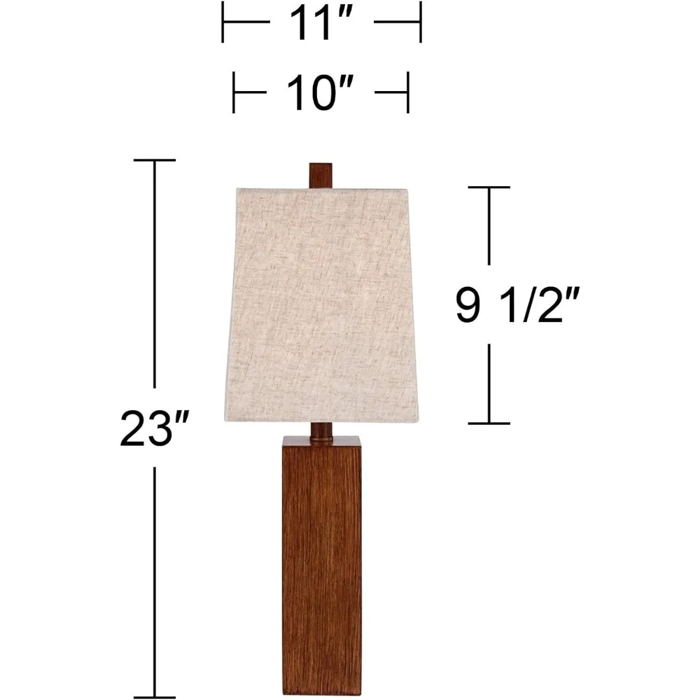 مجموعة مصابيح طاولة مميزة مكونة من قطعتين، تصميم عصري مستطيل، غطاء قماش بني تان، 23 طويلًا، خشب صناعي، مناسب لغرفة النوم L