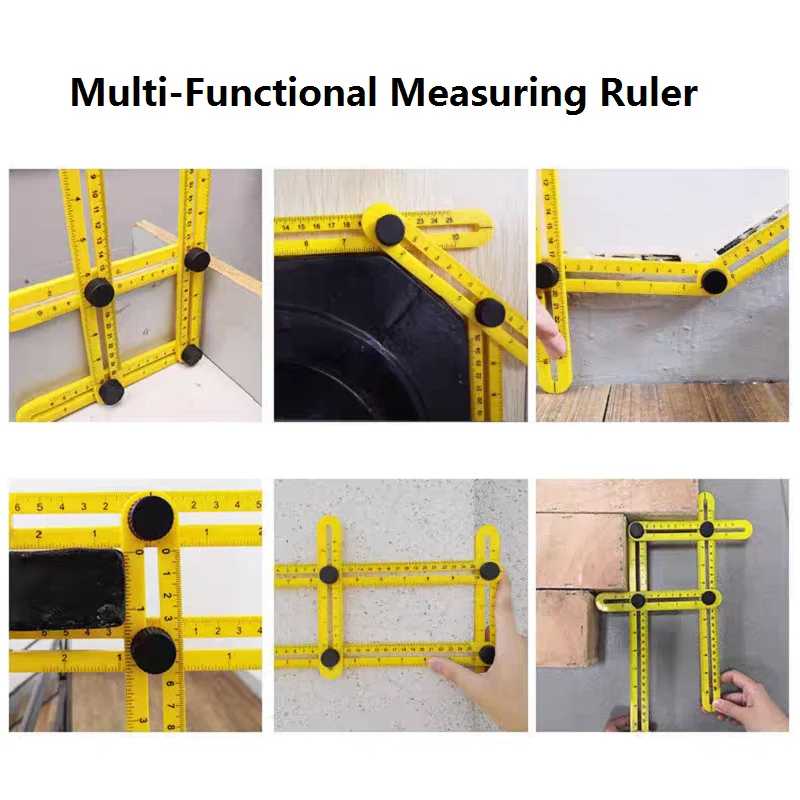 1PC Four-Fold Ruler Multi-Angle Ruler Movable Metric Inch Scale Multi-Function Measuring ABS Plastic Ruler Measuring Square