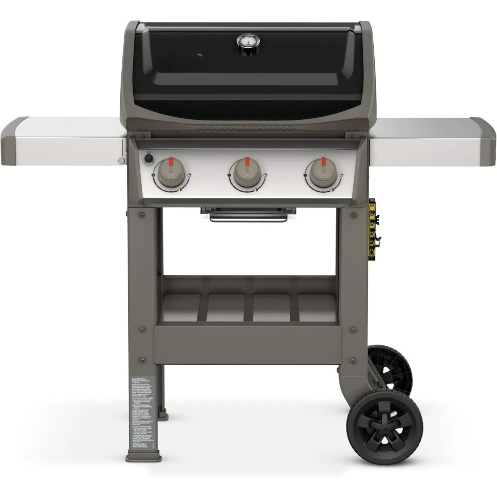 

3-Burner Liquid Propane Grill, Grille barbecue with Folding Side Table, Cast-Iron Cooking Grates, Porcelain-Enameled BBQ Grills