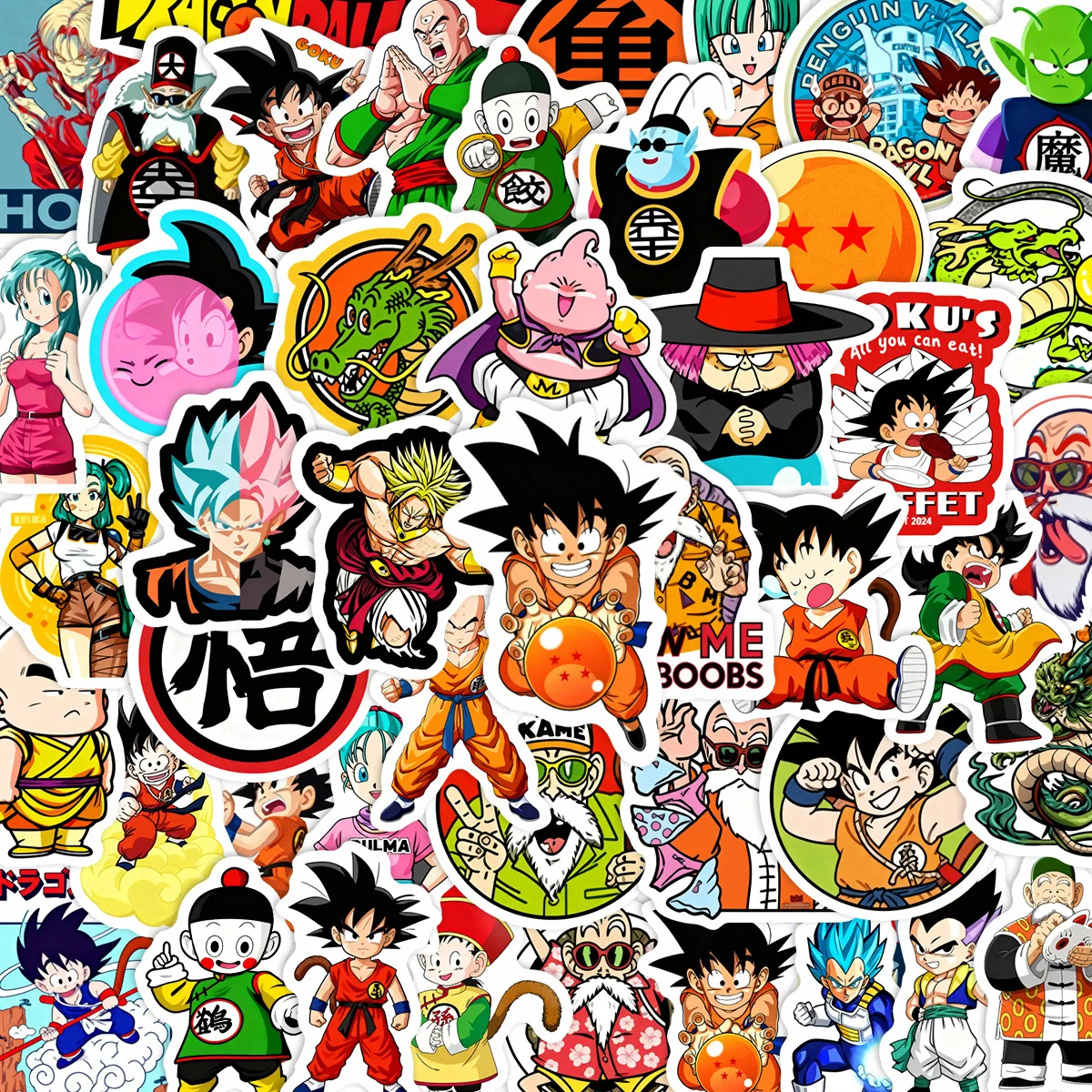 60 Stück japanische Anime Dragon Ball Goku Aufkleber, coole Cartoon-Graffiti-Aufkleber für Laptop, Notizbuch, Tagebuch, Scrapbook, DIY-Dekoration