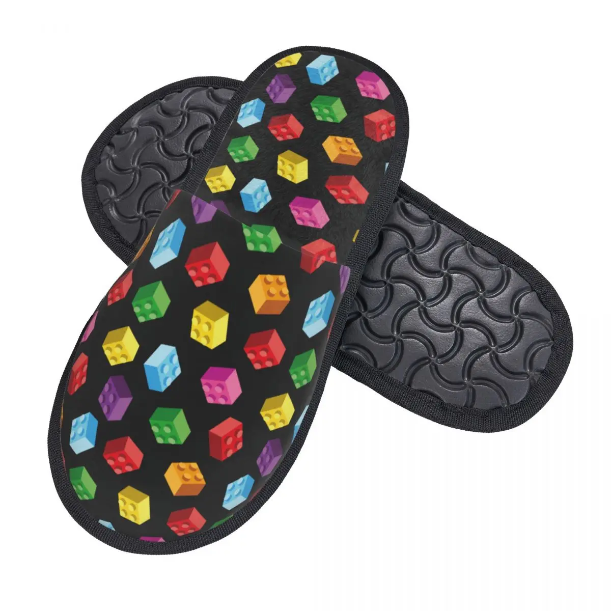 Building Blocks Pattern Soft Scuff Memory Foam Slippers Women Bedroom House Shoes