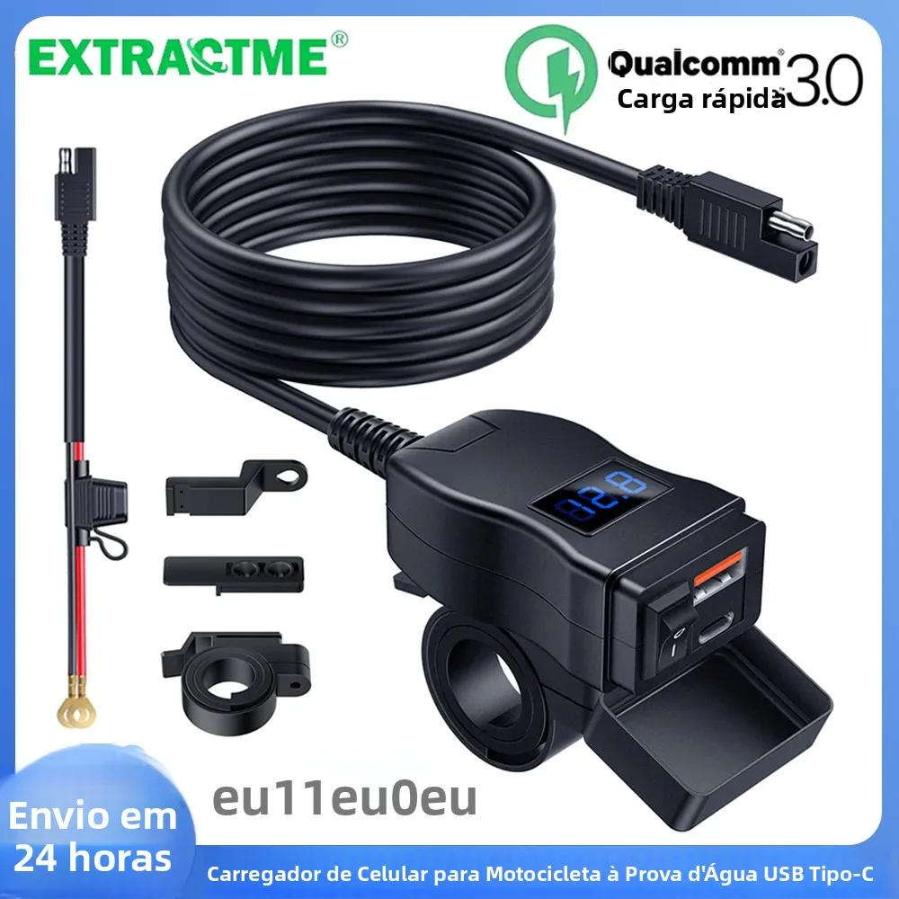 extractme-qc30-carregador-usb-para-motocicleta-12v-a-prova-d'agua-adaptador-de-carregador-rapido-para-celula-de-guidao-com-voltimetro-acessorio-de-motor