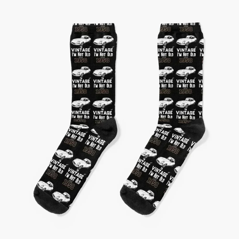

63th Birthday T Shirt. Year 1958i'm not old i'm Vintage' with E Type Ca Socks warm winter Socks Men Women's
