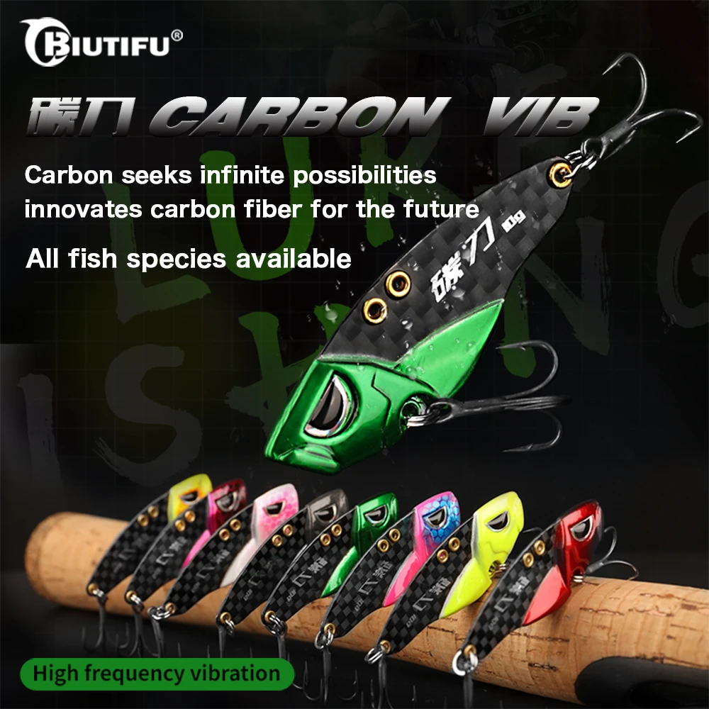 BIUTIFU Carbon VIB 10g Fishing Lure High-Strength Steel Double Hooks, Multi-Color Lures for Bass Trout Freshwater Saltwater Bait