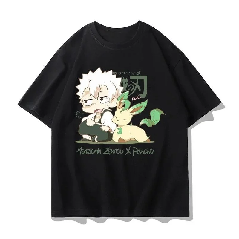 2026 Summer Demon Slayer Blade X Pok É Mon Lament Island Journey To The Underworld X Eevee Printed Cotton Loose T-shirt, Unisex
