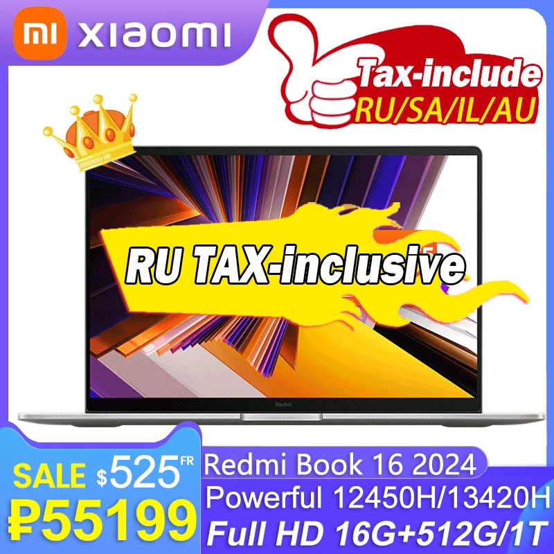 New Xiaomi Redmi Book 16 2024  intel i5 12450H/i5 13420H 16G RAM 512G SSD 16inch Full HD 60Hz Screen JYU4585CN/JYU4614CN