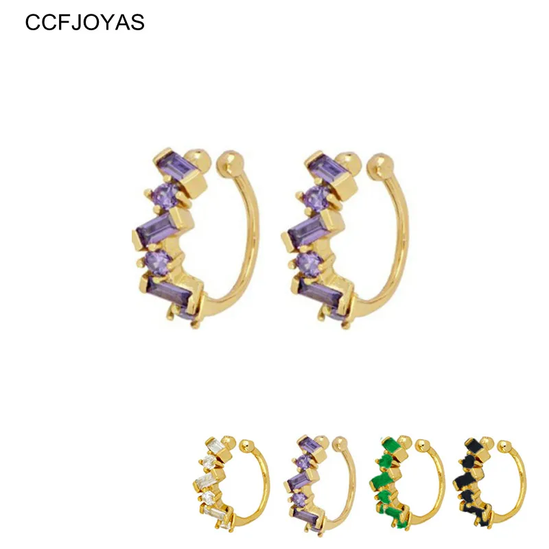 CCFJOYAS 1 paio di semplici orecchini a Clip in argento Sterling 925 con zirconi per le donne orecchini a Clip color oro bianco/viola/nero/verde