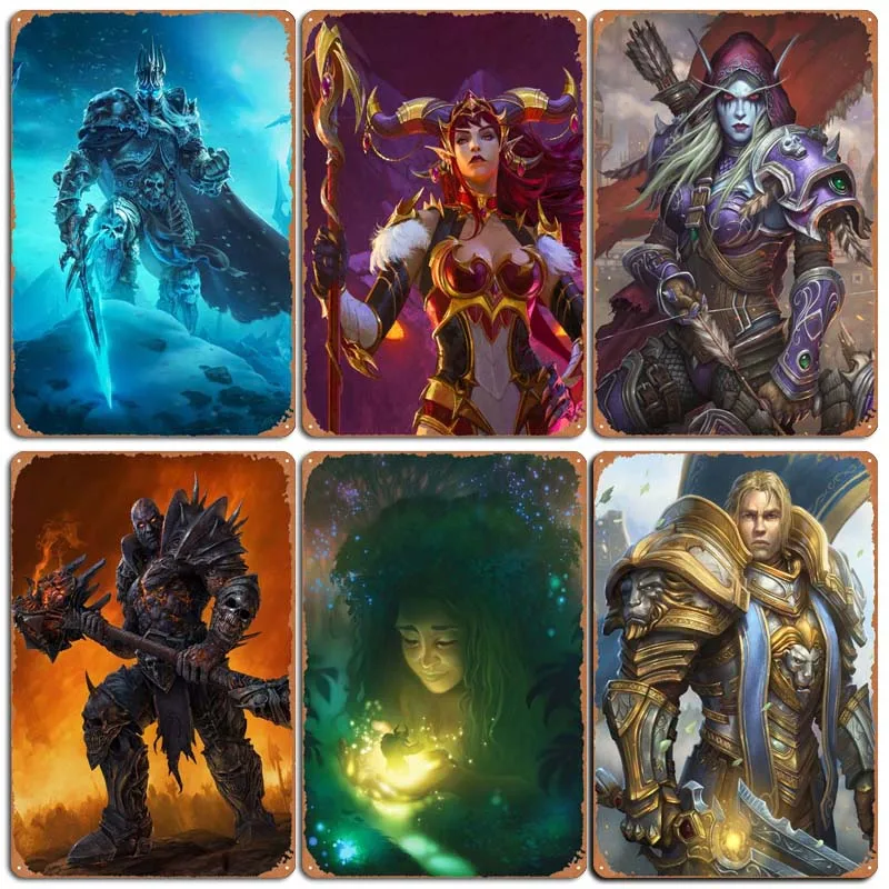 W-World Of Warcraft Posters Decoration for Home Game Signs Wall Art Vintage Metal Tin Sign for Gamer Room Wall Decoration Retro