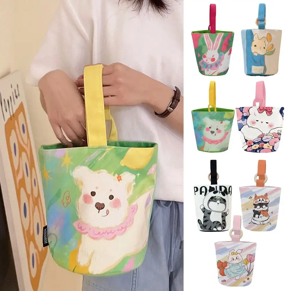 Foldable Rabbit Cartoon Canvas Bucket Bag Dog Print Rabbit Handbag Tote Bag Animal Dog Lunch Bag Travel